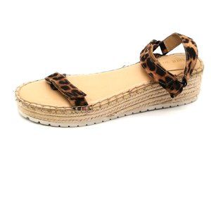 Nine West Womens Sandal Grunner‎ Brown Leopard Print Hook Loop Straps Wedge 9